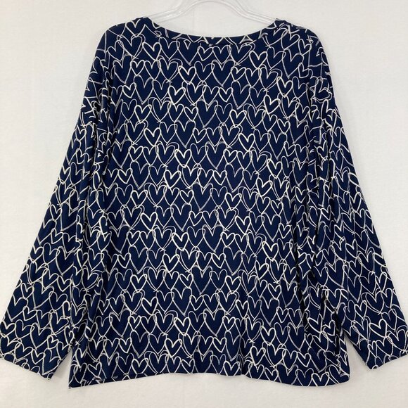 New LOFT size XL Navy White Heart Print Stretch Knit Novelty Long Sleeve Top - Picture 8 of 9